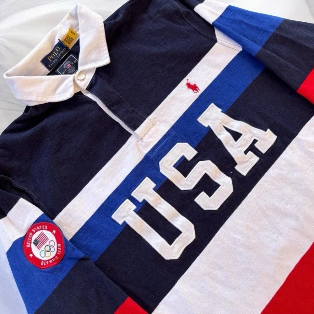 Polo Ralph Lauren Team USA 2020 Olympic Rugby Shirt Mens L Long Sleeve Striped